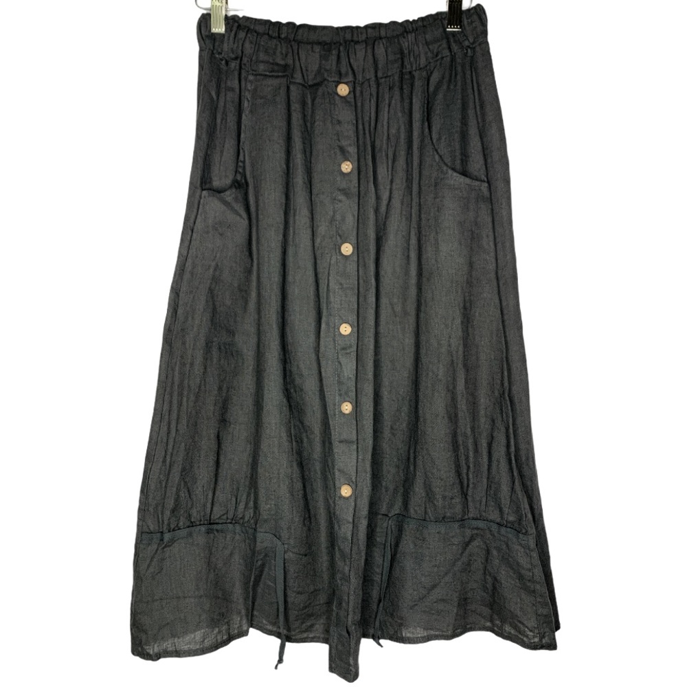 100% LinBlanc Charcoal Faux Button Maxi Skirt